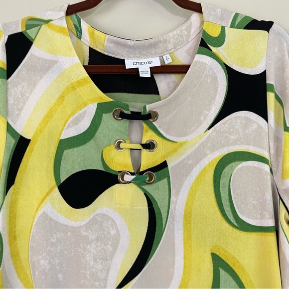 Chico’s Abstract Slinky Long Sleeves Tunic Top Wrinkle Free Size Large - Picture 4 of 7